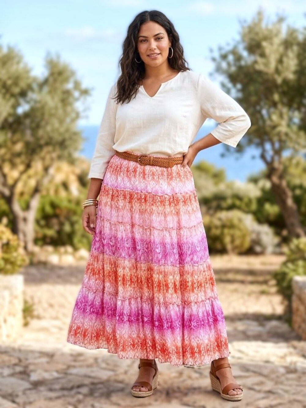 LAUREN RALPH LAUREN Tiered Maxi Skirt. Plus Size 3X